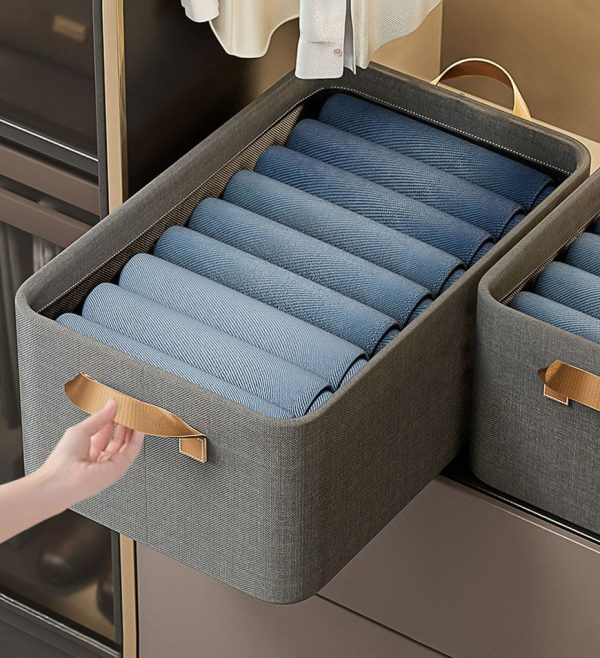 Joybos?Cotton Linen Foldable Open Storage Basket with Handles F44