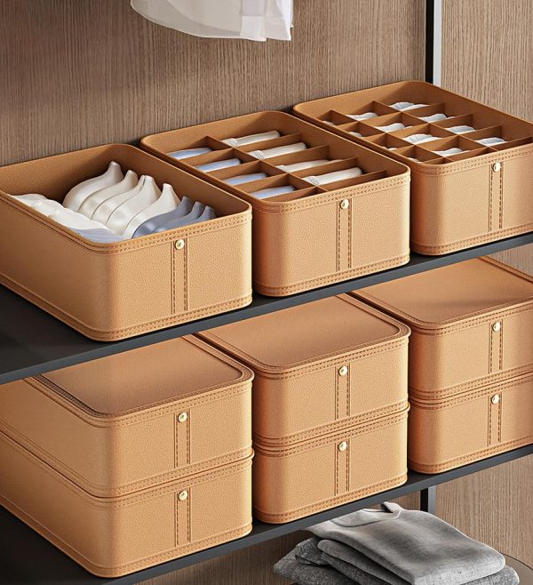 Joybos? Faux Leather Lingerie Sock Storage Box with Dividers F125